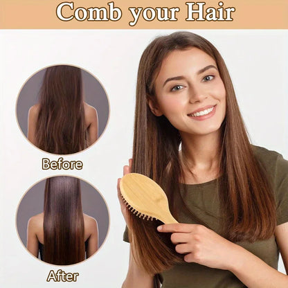 Eco-friendly Bamboo Hair Comb Natural Wooden Anti-Static Detangling Comb Scalp Massage Cushion Hair Styling Tool Unisex