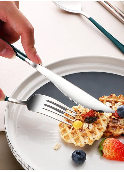 Eco Friendly 304 Dinnerware Set, Portable Cutlery Sets with Case, Kitchen Accessories, Gold Knife Fork Spoon Silverware Sets