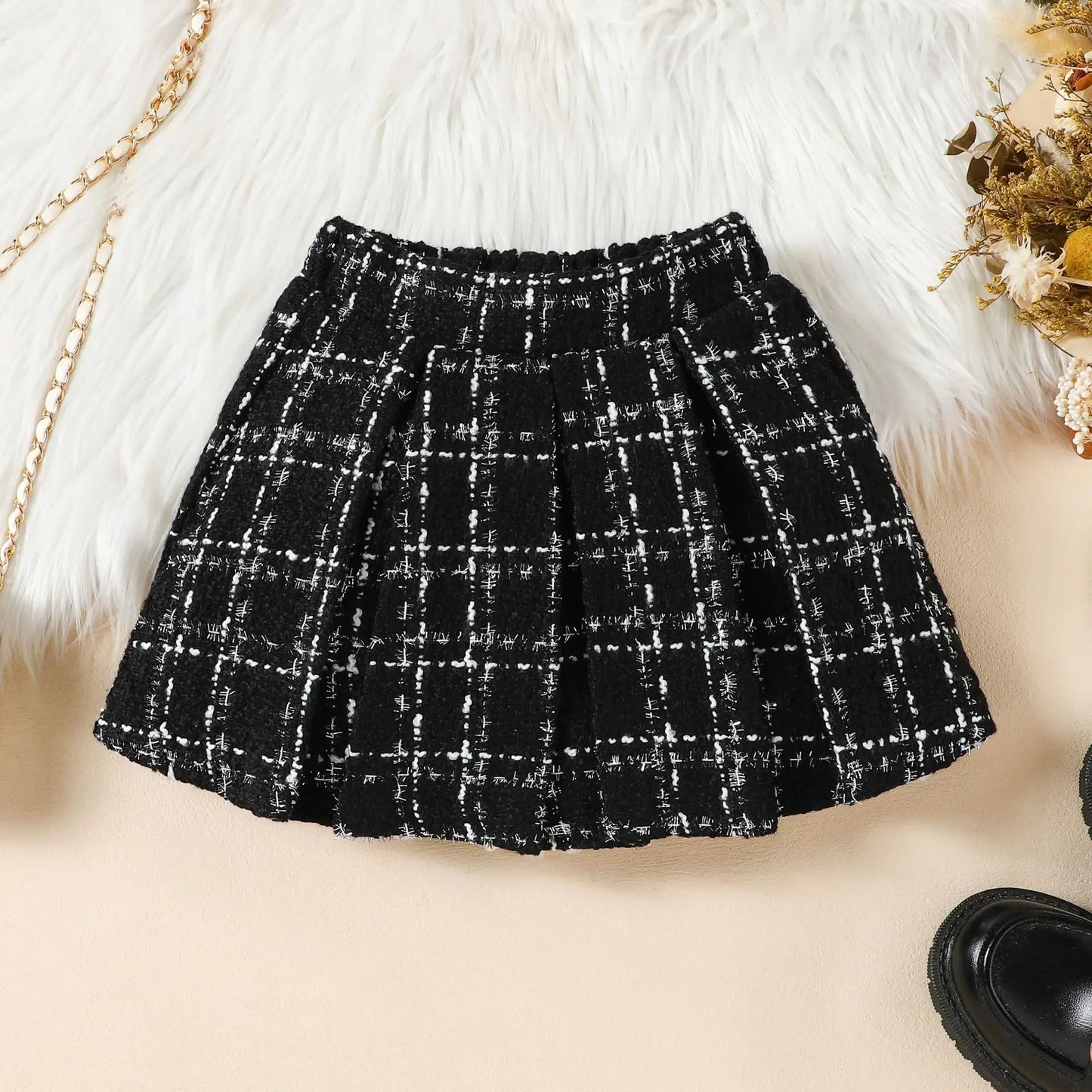 Autumn Winter Fashion Kids Outfits Set Toddler Long Sleeve Lace Tops Plaid Vest Jacket With Skirts For Girls Casual Elegant Wear