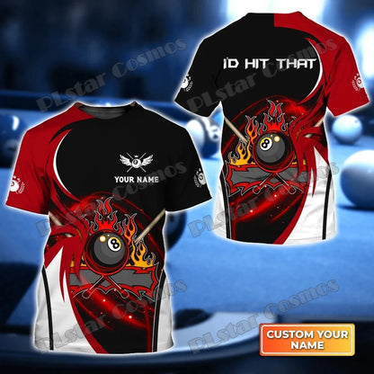 Billiard Player Personalized Name 3D All Over Printed Men's T-shirt Summer Unisex Casual t shirt Gift For Billiard Lover TX-185