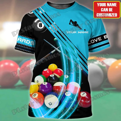 Billiard Player Personalized Name 3D All Over Printed Men's T-shirt Summer Unisex Casual t shirt Gift For Billiard Lover TX-185