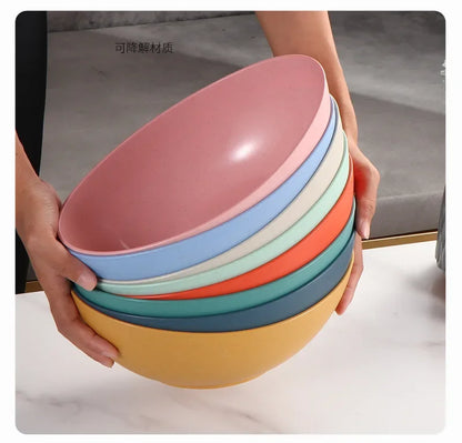 Eco-Friendly Wheat Straw Household Bowl Large Kitchen Fruit Salad Vegetable Dish Creative Microwavable Food Bowl Hot Sale