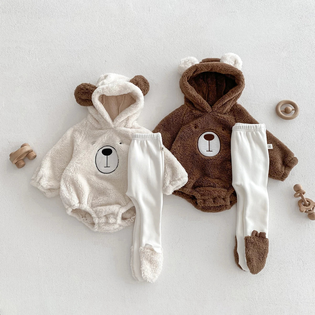 Baby Hooded Romper Bear Ears Cute Plush Baby Clothes Winter 0-2 Years Old Korean version Baby Clothes Baby Romper