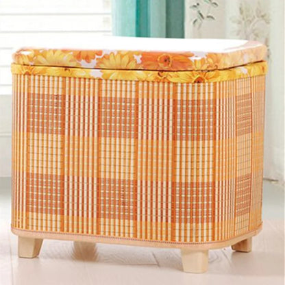 Eco-Friendly Bamboo Woven Storage Stool Wooden Multi-Functional Organizer Box Sofa Bench for Hallway Balcony Shoe Footrest