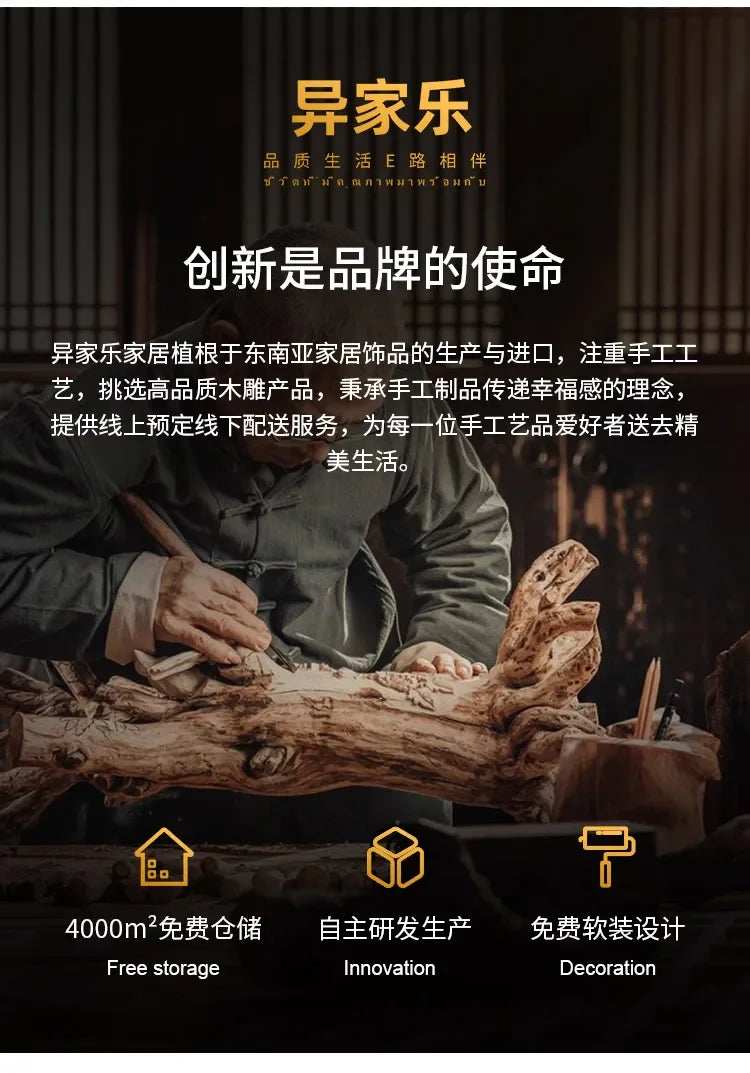 Eco-Friendly Solid Wood Carved House Ornament, Pure Handmade, Living Room, Bedroom Decor, Insect Proof Wood Wax Oil Finished