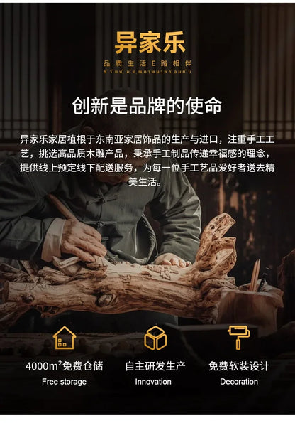 Eco-Friendly Solid Wood Carved House Ornament, Pure Handmade, Living Room, Bedroom Decor, Insect Proof Wood Wax Oil Finished