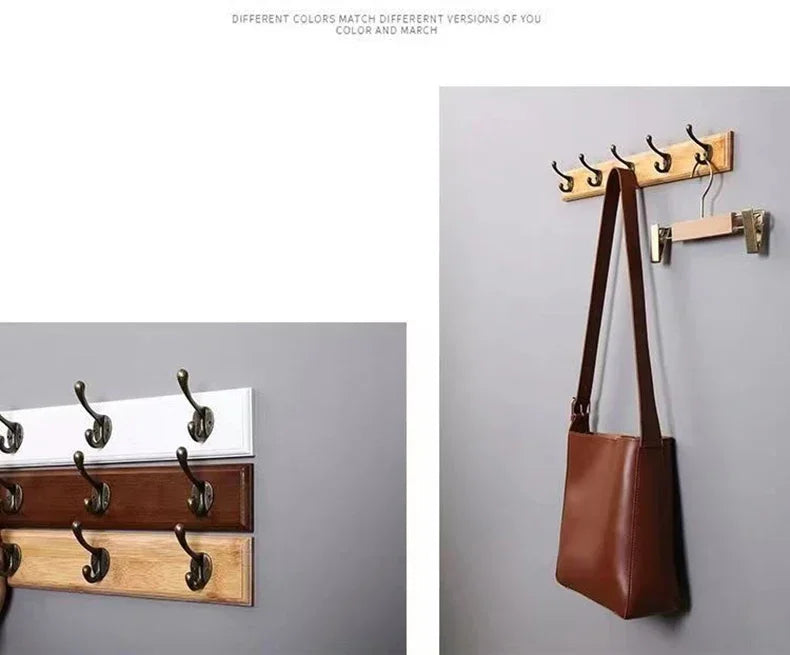 Bedroom Door Rear Solid Wood Hook Wall Hanger Hook Coat Rack Perforated Clothes Hook Closet Organizador Home Decoration