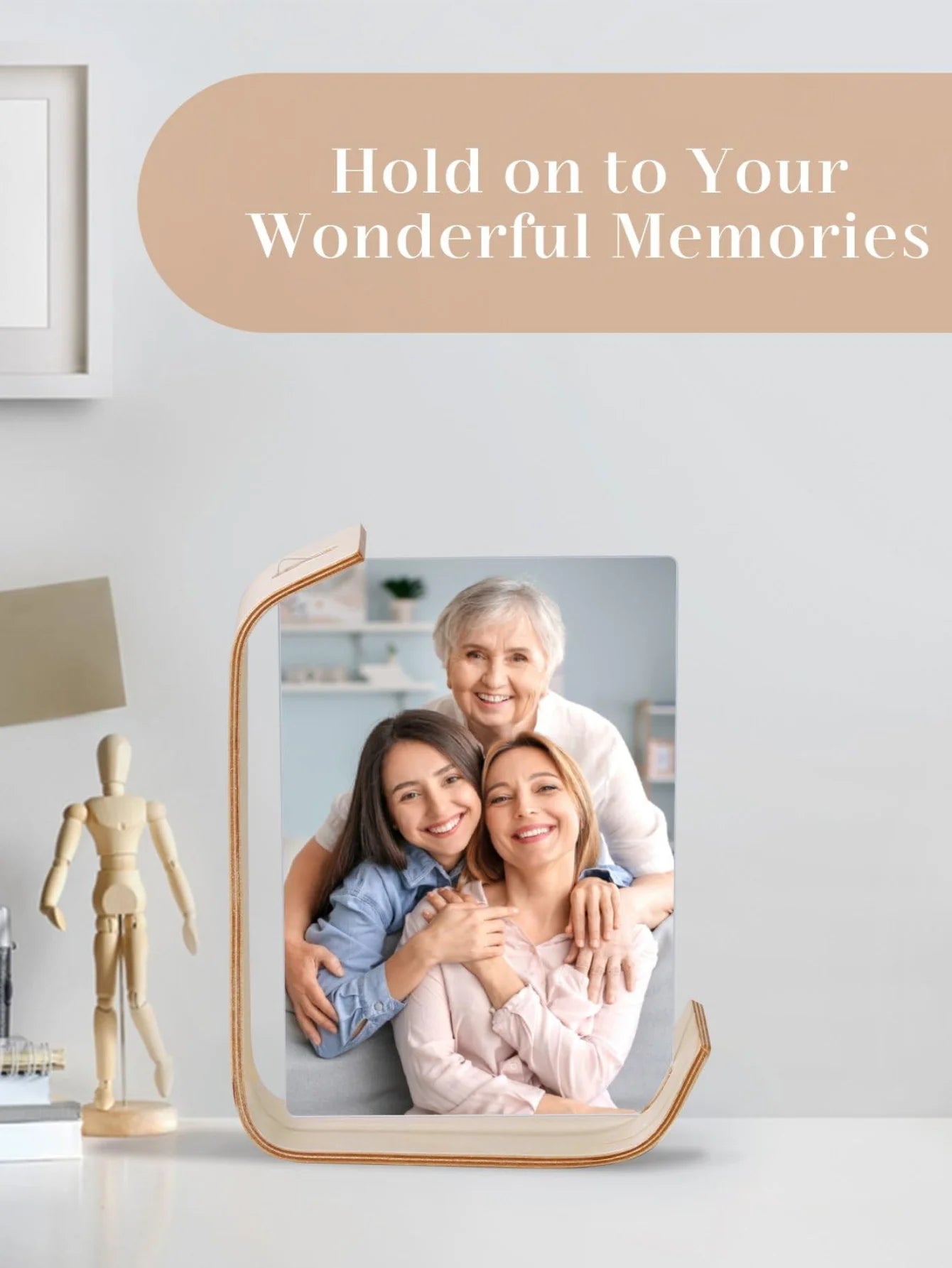 Eco-Friendly Wood & Acrylic Photo Frame - Customizable Double-Sided Display for Home Decor/Wedding Gifts with Plan Preservation