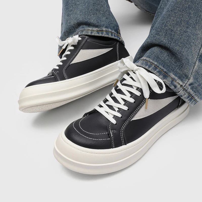 Men's Shoes 2025 New Spring Autumn Design Low Help Casual Thick Bottom Heightening Board Shoes Leather Surface