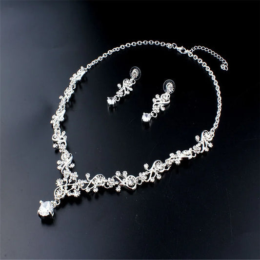 2pcs Simple Luxury Style Bridal Necklace Earrings Jewelry Set Wedding Dress Elegant Style Matched with Niche Accessories
