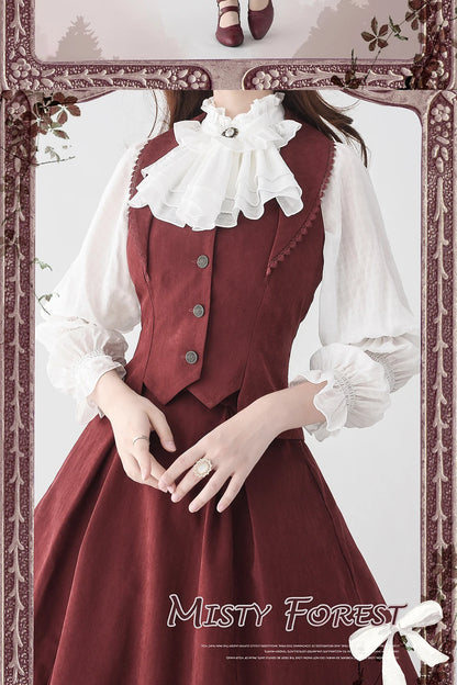 Autumn Winter Clothing Set Ladies Elegant Long Sleeve White Shirt Blouses Retro Vest with Fishbone Skirt Lolita 3 Piece Outfits