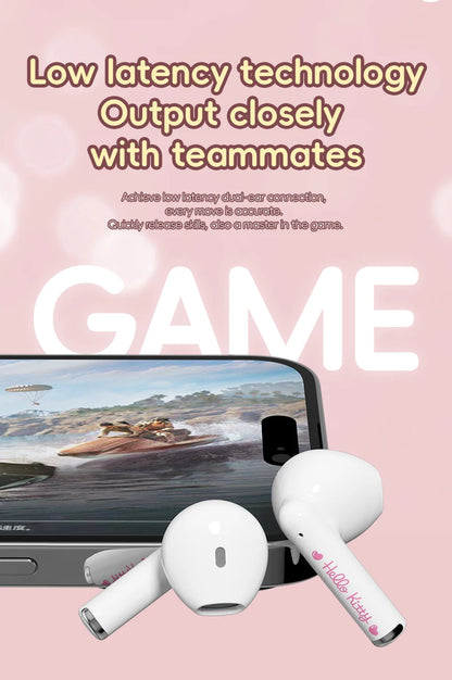 EBL19 Tws Wireless Bluetooth Headset Transparent Case Cute Hello Kitty Design Stereo Sound Earphones for All Smartphones