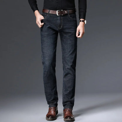 JEAN New Business Men's Jeans Casual Straight Stretch Fashion Classic Blue Black Work Denim Trousers Male Brand Clothing