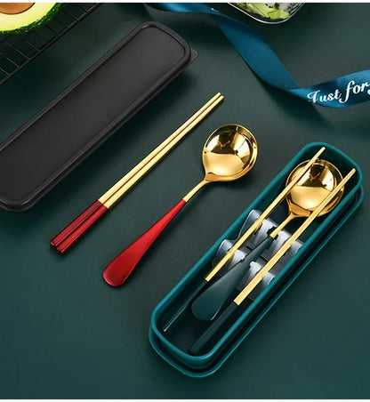 Eco Friendly Dinnerware Set, Portable Cutlery Sets With Case, Silverware Sets, 304 Kitchen Accessories Fork Spoon Gold Knife