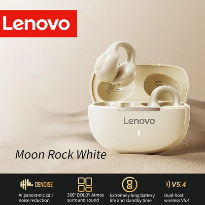Lenovo Wireless Sport Earbuds Active Noise Cancelling Clip on Comfortable Headphones with Long Battery Life Hi-Fi Sound Bt 5.4