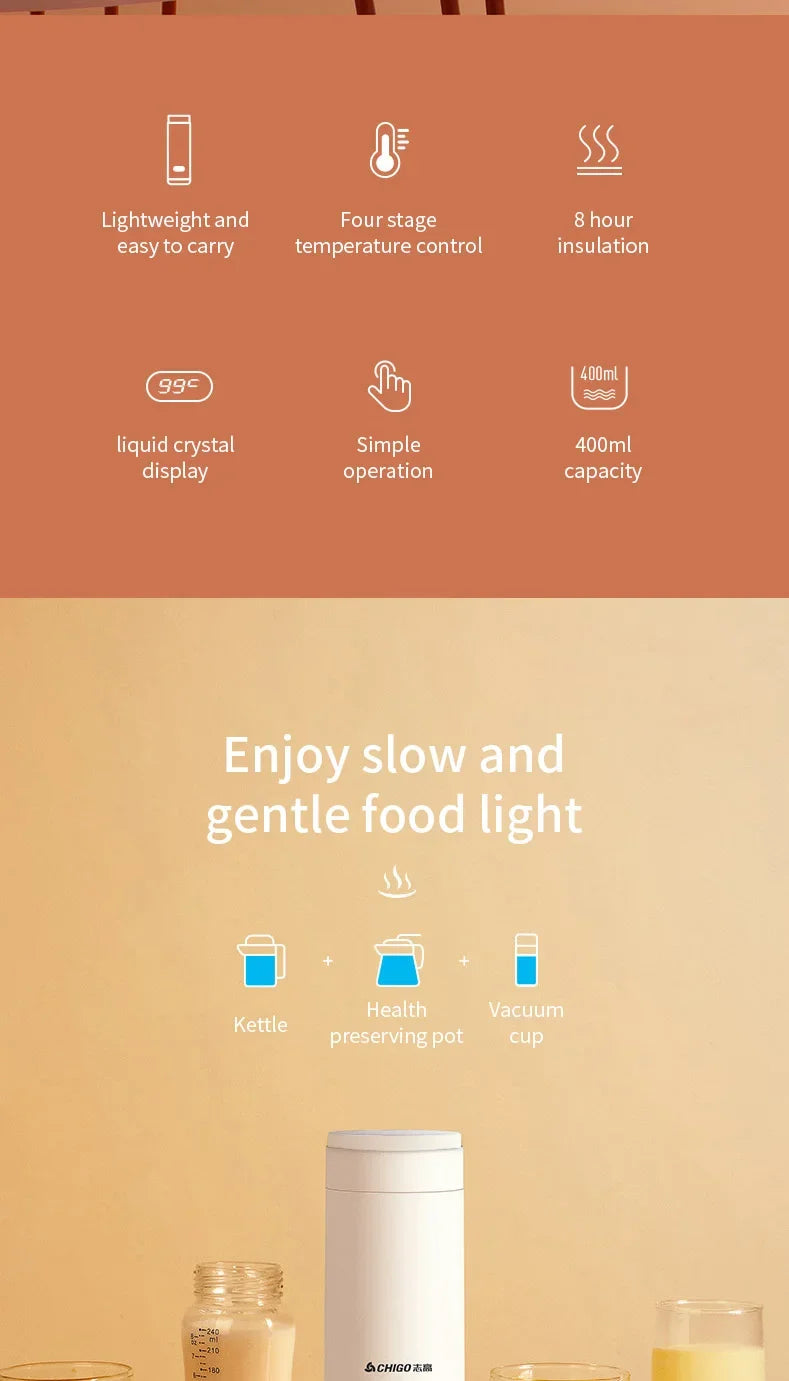 400ml Portable Smart Water Bottle Stainless Steel Thermos Temperature Display Leakproof Vacuum Flasks Coffee Cup Milk Mug