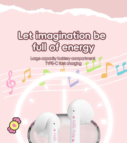 EBL19 Tws Wireless Bluetooth Headset Transparent Case Cute Hello Kitty Design Stereo Sound Earphones for All Smartphones
