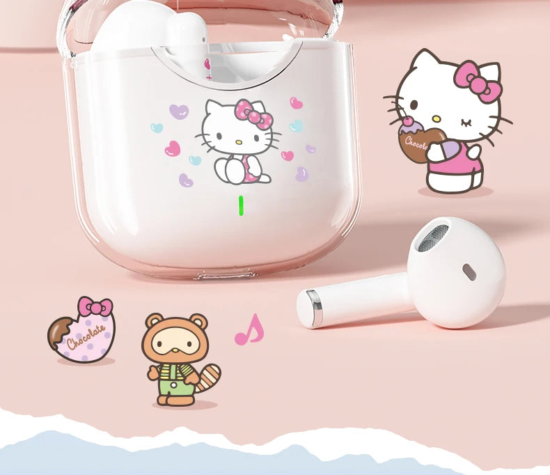 EBL19 Tws Wireless Bluetooth Headset Transparent Case Cute Hello Kitty Design Stereo Sound Earphones for All Smartphones