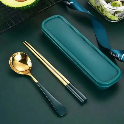 Eco Friendly Dinnerware Set, Portable Cutlery Sets With Case, Silverware Sets, 304 Kitchen Accessories Fork Spoon Gold Knife