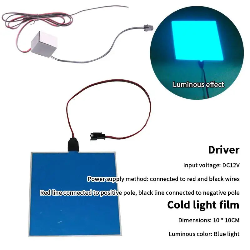 Electroluminescent Eco-friendly Light Source, 12V, Adjustable DIY Frame, Flexible 10x10cm EL Backlight.