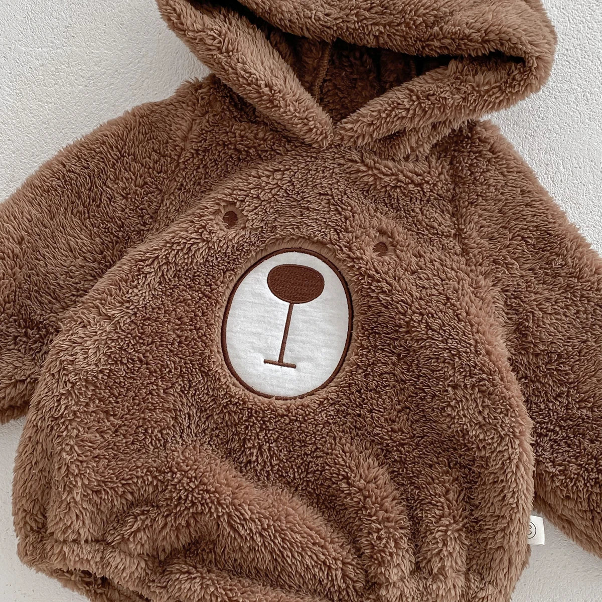 Baby Hooded Romper Bear Ears Cute Plush Baby Clothes Winter 0-2 Years Old Korean version Baby Clothes Baby Romper