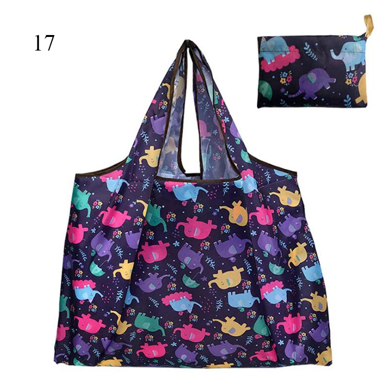 Eco-Friendly Printing Foldable Shopping Bag Tote Folding Pouch Handbags Convenient Large-capacity Thick For Travel Grocery Bag