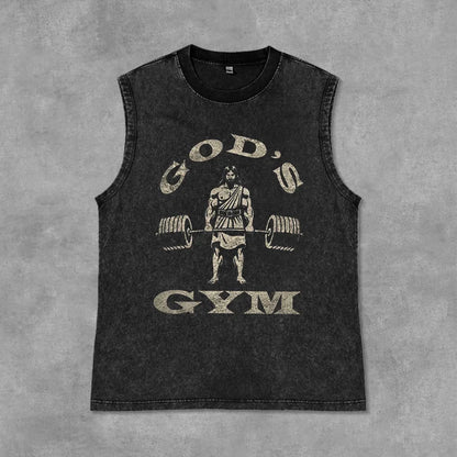 Men's Washed Tank Top Summer Running Exercise Fitness Training Vest For Men Braces T-shirtBreathable Gym Athletic Tees Oversized