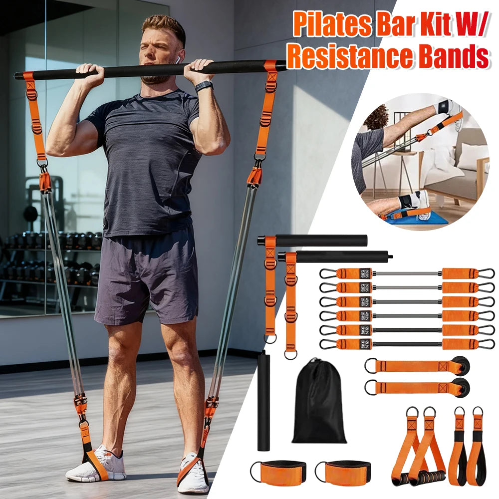 Pilates Bar Kit Multifunctional Weighted Exercise Resistance Bands Portable Yoga Pilates Stick Home Gym Strength Training Supply