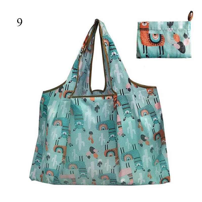 Eco-Friendly Printing Foldable Shopping Bag Tote Folding Pouch Handbags Convenient Large-capacity Thick For Travel Grocery Bag