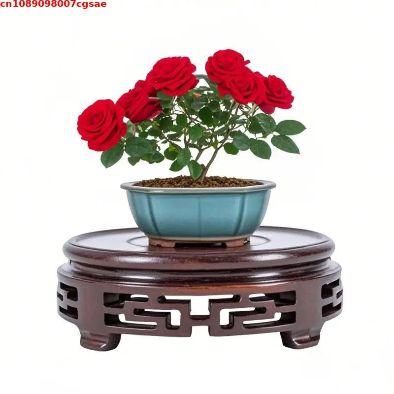 Eco-friendly Wooden Plant Stand Exquisite Carved Bonsai Holder Vase Flower Pot Sorting Table Shelf Home Decoration Wood Pedestal