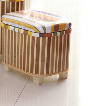 Eco-Friendly Bamboo Woven Storage Stool Wooden Multi-Functional Organizer Box Sofa Bench for Hallway Balcony Shoe Footrest