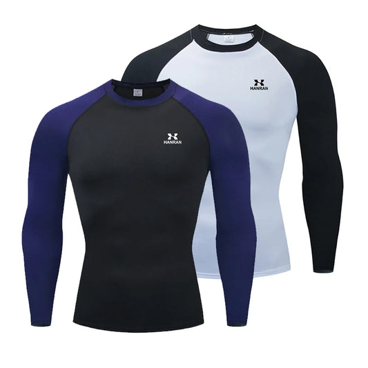 HANRAN Men Sport T-shirt Quick Dry Bodybuilding Running Shirt Long Sleeve Compression Top Gym T Shirt Men Fitness Tight Rashgard