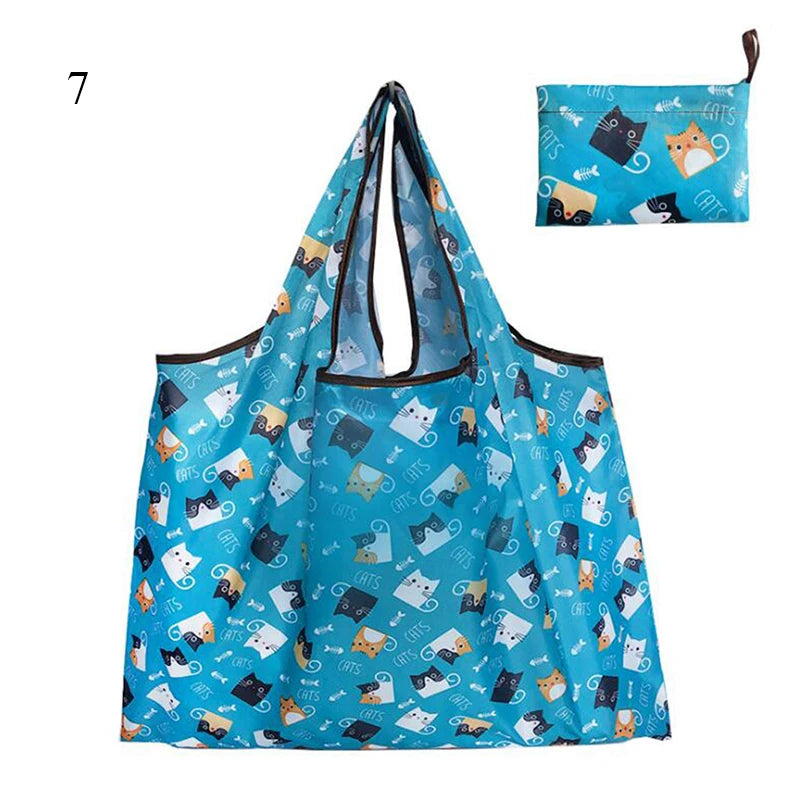 Eco-Friendly Printing Foldable Shopping Bag Tote Folding Pouch Handbags Convenient Large-capacity Thick For Travel Grocery Bag