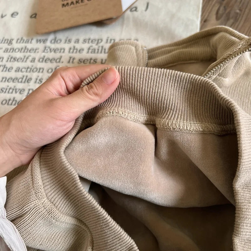 Boys Hoodies Sweatshirts Cotton Thicken Velvet 2024 Khaki Warm Winter Autumn Windproof Baby's Kids Children's Clothing