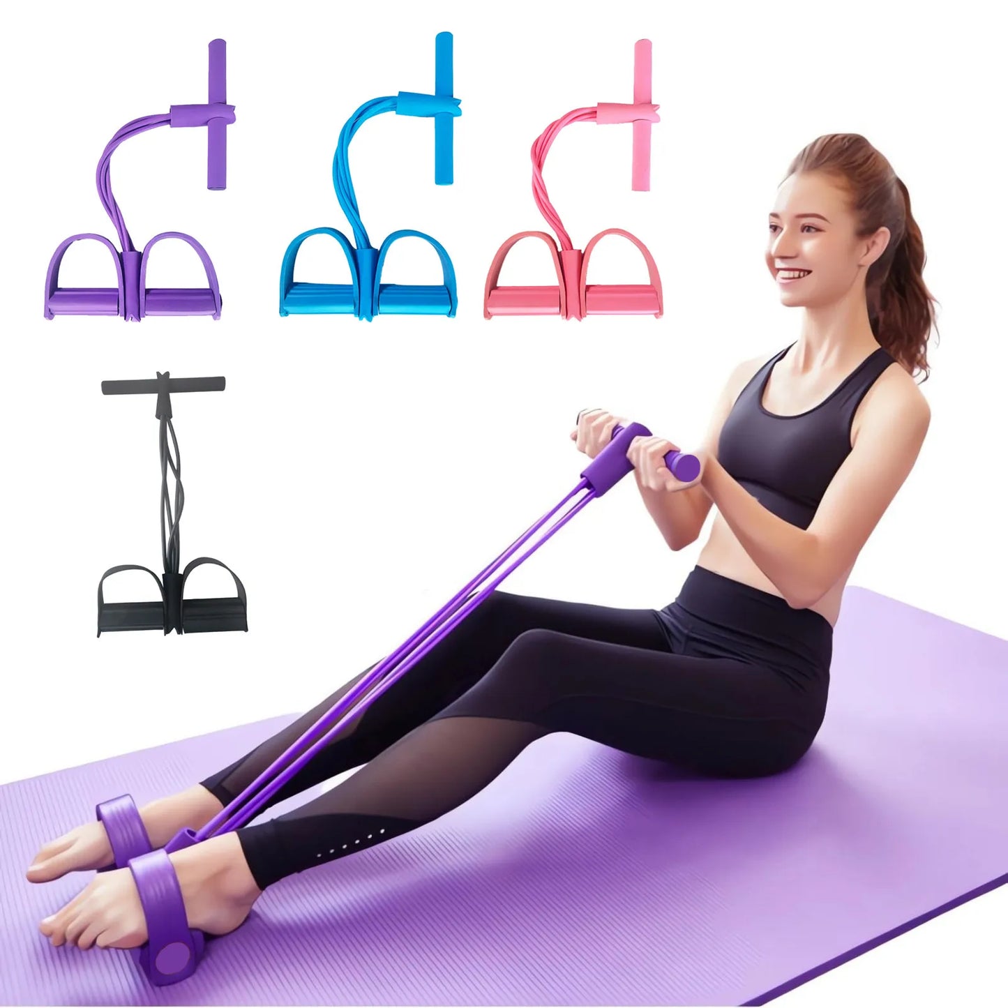 Fitness Resistance Bands - 4 Tube Pedals Tension Machines Upgraded Stretch Bands For Exercise Sit-Ups Exercise Equipment Trainin