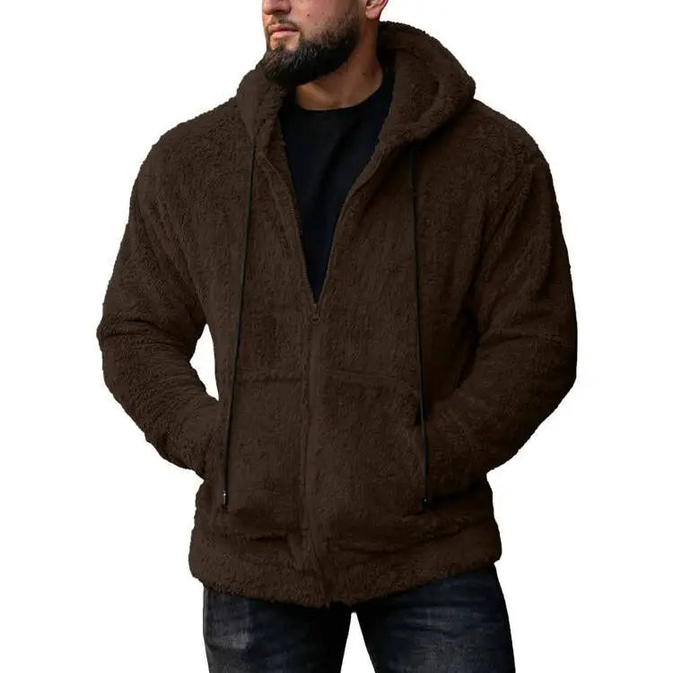 7 Color Option Men Fleece Hoodie Coats Autumn Winter Tie Collar Pocket Soft Flurry Fleece Zip Up Sweatshirt FYY-90090