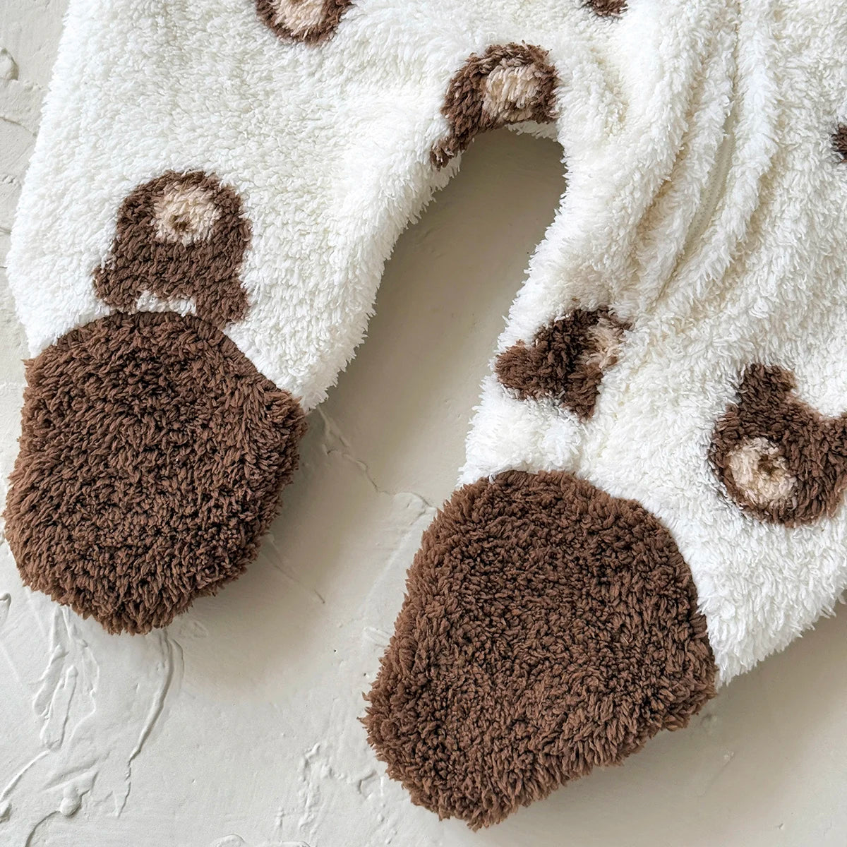 Baby Boy/Girl Wrap Foot Romper Hooded Bear Head Printed Plush Jumpsuit Winter Warm Bodysuit Clothes for 1-18 Months Toddler Boy