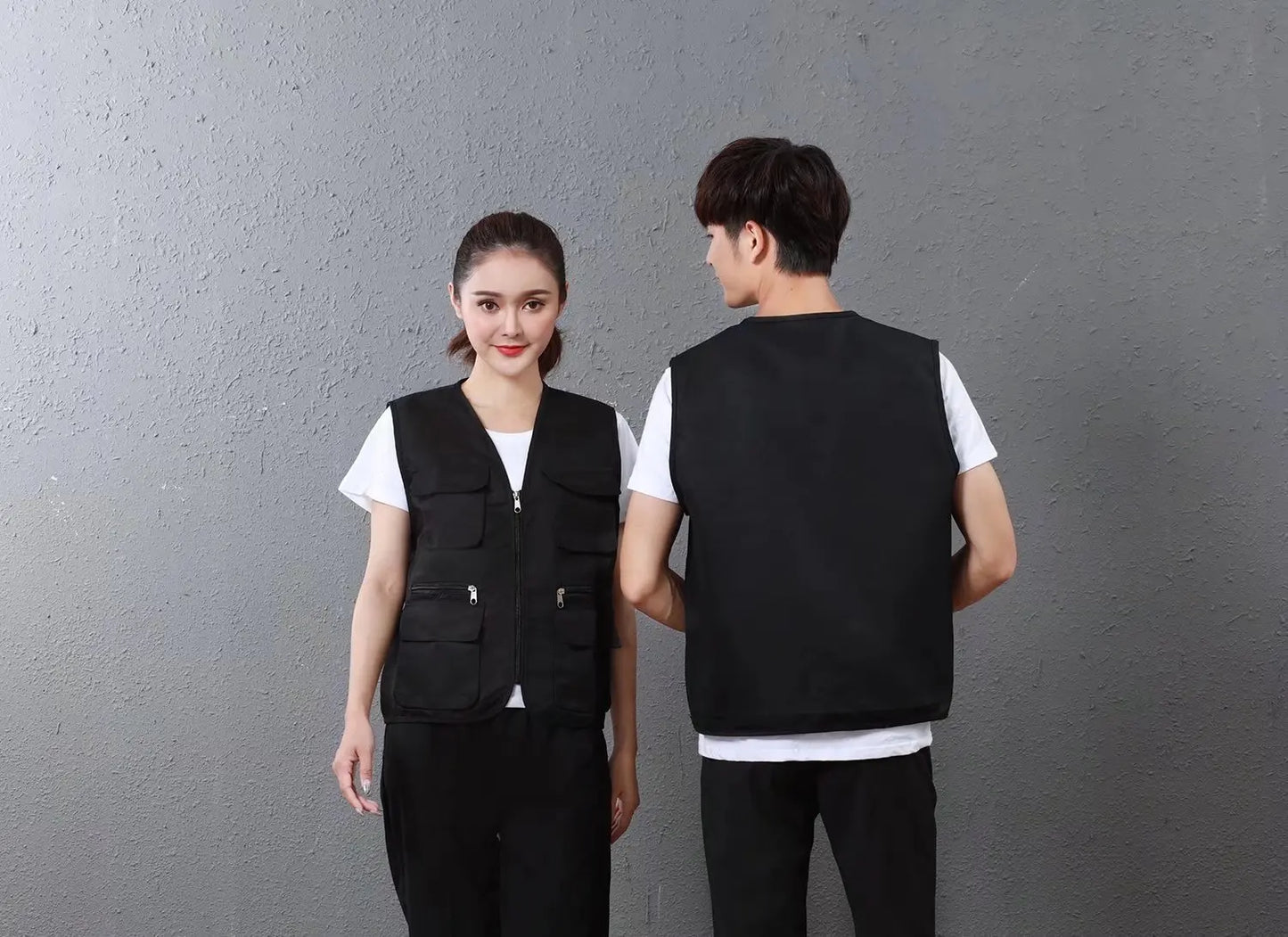 Customized multi-pocket vest work clothes with logo printing for supermarkets, educational institutions, catering, and photograp