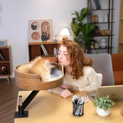 Modern Eco-Friendly Solid Wood Office Desktop Cat Nest 360 Rotating Pet Bed Floating Climbing Frame Cat Basin Petting Area