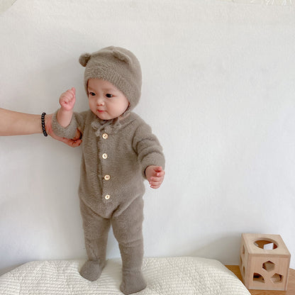 1-24M Baby Boy Girl Bodysuits Outfit Newborn Photography Props Plush Romper with Hat Photography Props