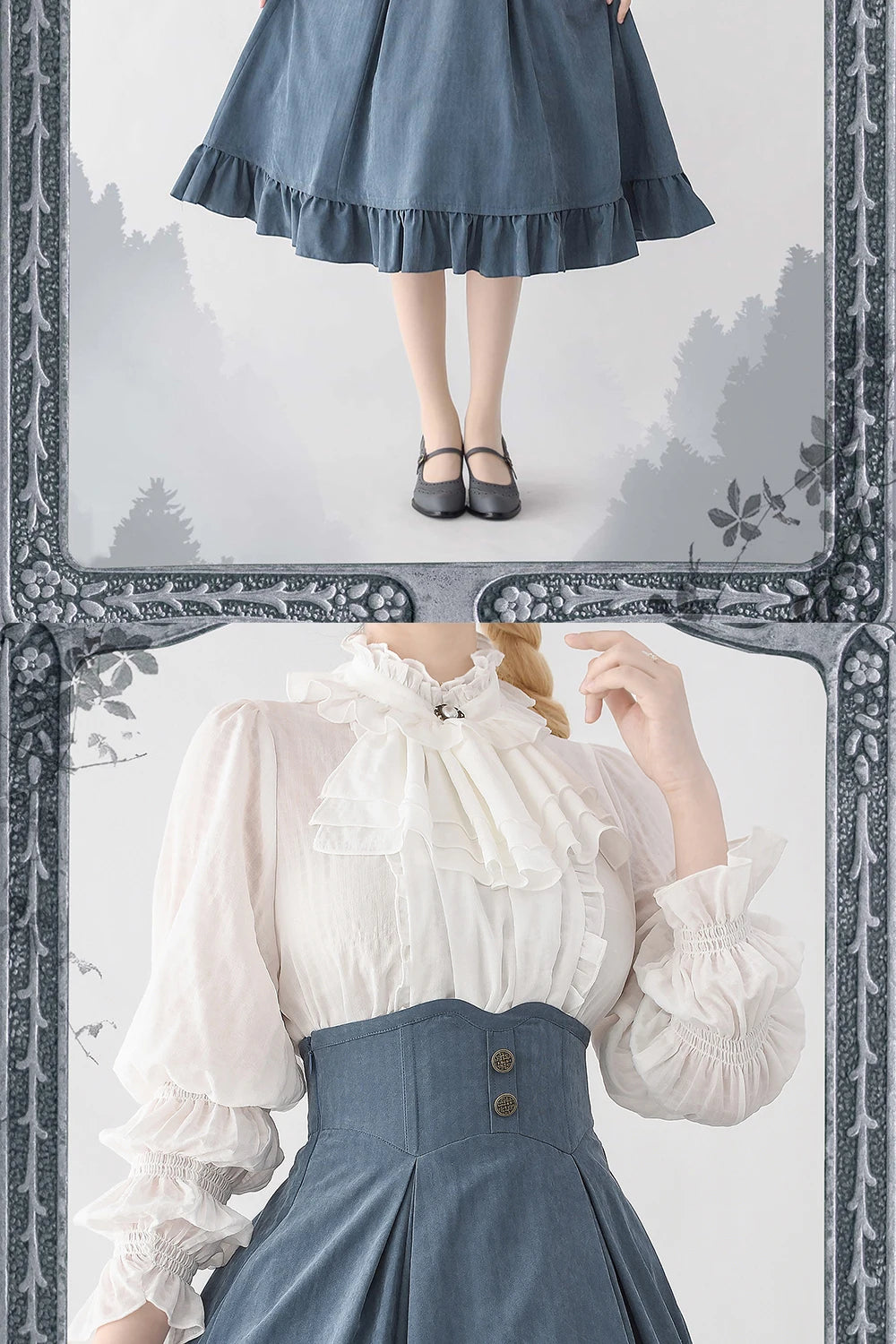 Autumn Winter Clothing Set Ladies Elegant Long Sleeve White Shirt Blouses Retro Vest with Fishbone Skirt Lolita 3 Piece Outfits