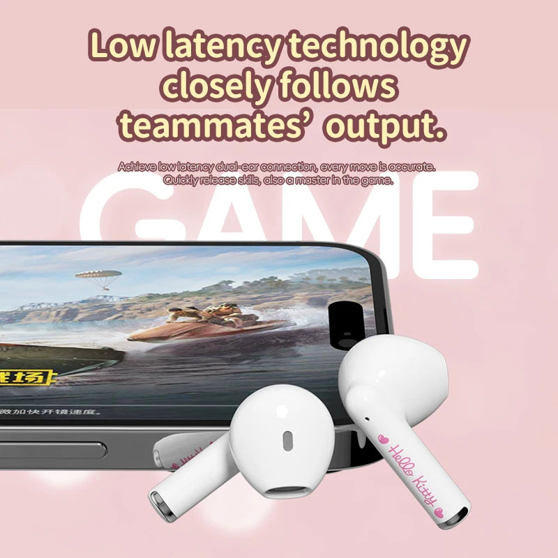 EBL19 Tws Wireless Bluetooth Headset Transparent Case Cute Hello Kitty Design Stereo Sound Earphones for All Smartphones