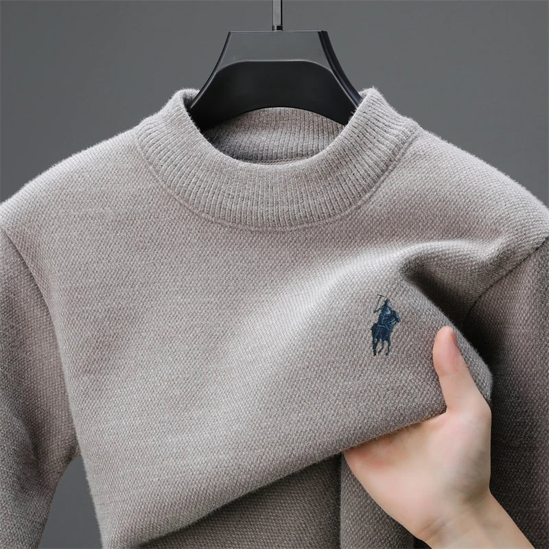 High end brand men's round neck knitted sweater autumn winter warm fashion Pony embroidery Korean style design casual pullover