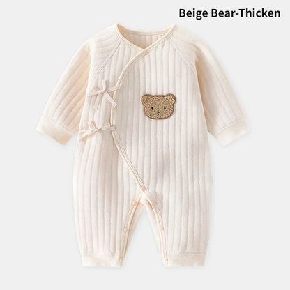 Bear Baby Jumpsuits with Hat Cotton Toddler Rompers for Boys Girls Long Sleeves Baby Onesies Soft Breathable One-Piece Pajamas