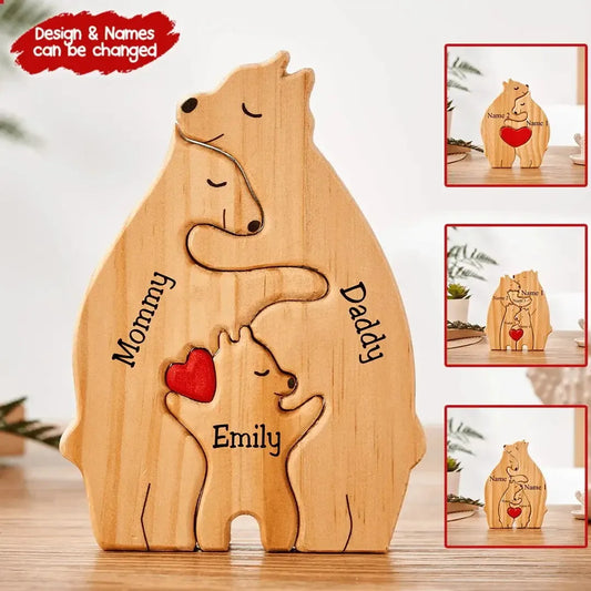 Personalized Name Custom Home Decor Art Wooden Bear Family Puzzle Thanksgiving Christmas Heartwarming Gift for Baby Mom