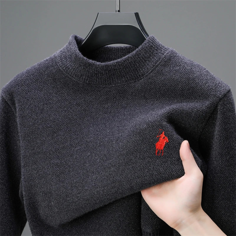 High end brand men's round neck knitted sweater autumn winter warm fashion Pony embroidery Korean style design casual pullover