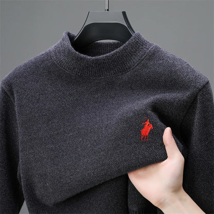 High end brand men's round neck knitted sweater autumn winter warm fashion Pony embroidery Korean style design casual pullover