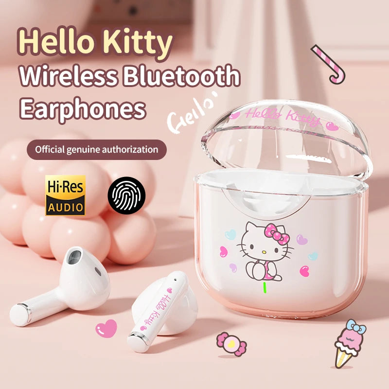 EBL19 Tws Wireless Bluetooth Headset Transparent Case Cute Hello Kitty Design Stereo Sound Earphones for All Smartphones