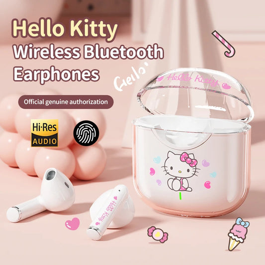 EBL19 Tws Wireless Bluetooth Headset Transparent Case Cute Hello Kitty Design Stereo Sound Earphones for All Smartphones