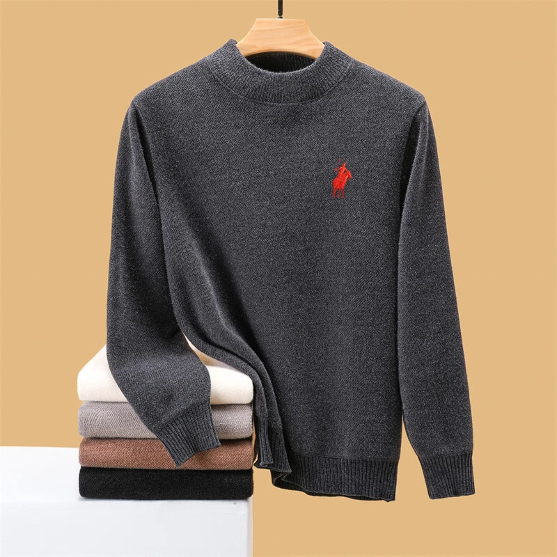 High end brand men's round neck knitted sweater autumn winter warm fashion Pony embroidery Korean style design casual pullover